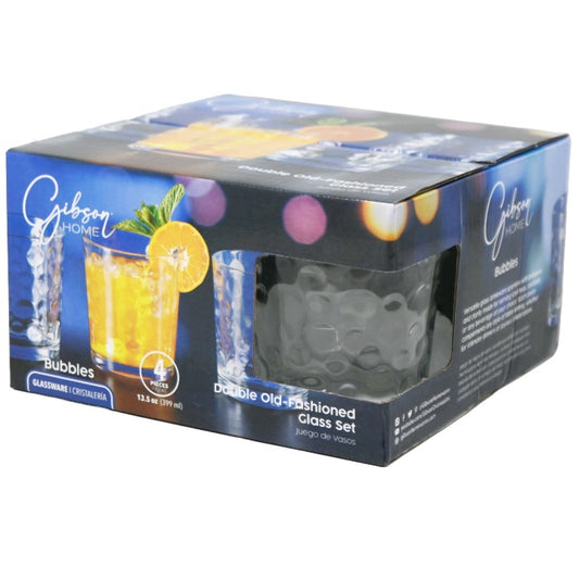 4pc 12.8oz DOF Glass Set Bubbles Pattern CB Gibson Home C/P 4