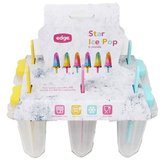 6pc STAR SHAPED POPSICLE MOLD TEAL/YELLOW/PINK C/P 60