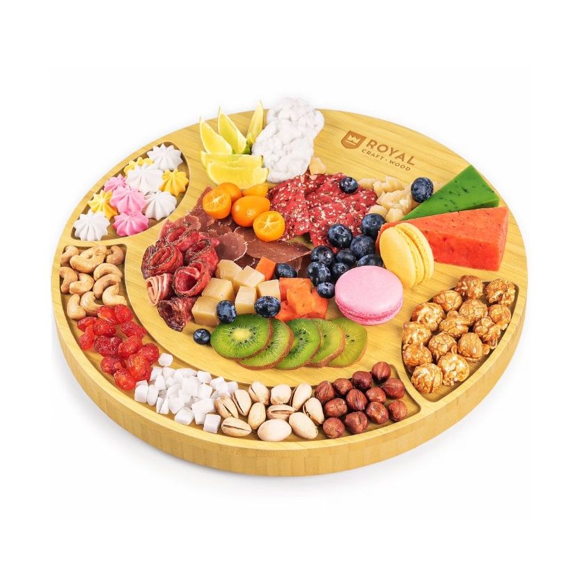 13.5" Rnd Bamboo Cheese Board w3pc Cutlery Set - Royal Craft Wood C/P 8