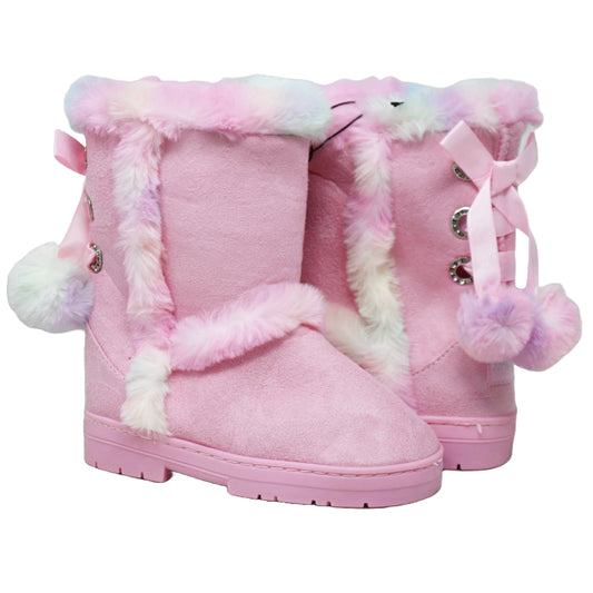 PINK BEBE GIRLS MICROSUEDE WINTER BOOTS W/RHINESTONE GROMMET & POM POM DETAILS 7-ASST SIZE 11-4 C/P 12