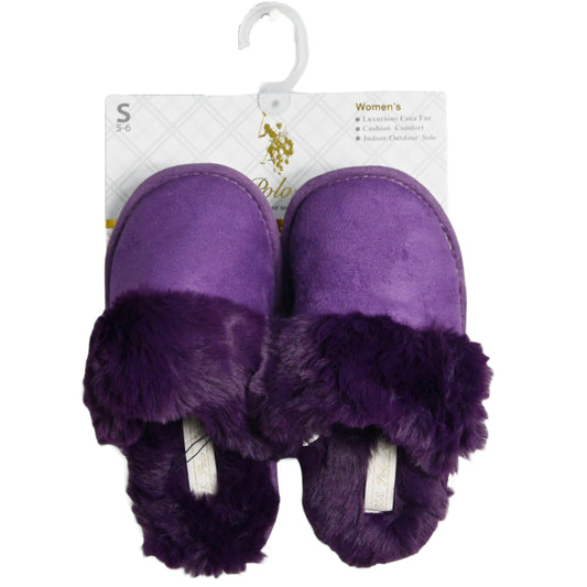 U.S. POLO ASSN. PURPLE LADIES SLIPPERS W/FUR SIZE S-X C/P 24