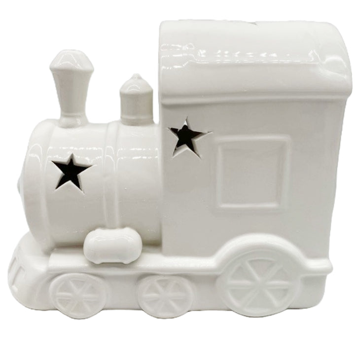 White Ceramic Train with Cut Out Stars and LED Lighting C/P 6