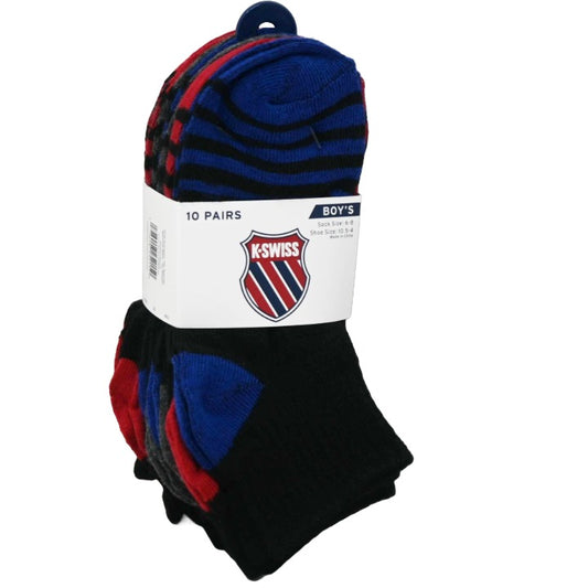 K-SWISS 10PK 6-8 BOYS QTR STRIPE SOCKS C/P 36