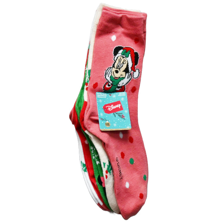 5pk MINNIE MOUSE MERRY SEASON CREW SOCKS SIZE 9-11 C/P 60