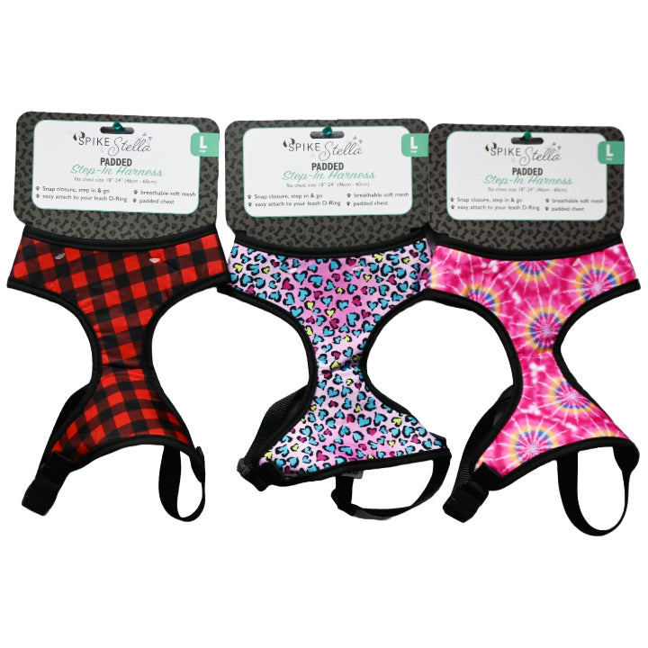 LRG PET HARNESS ASST COLORS C/P 12