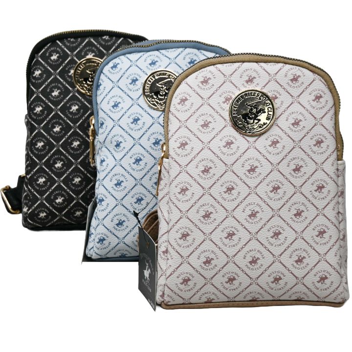 BHPC SLING BAG W/DBL ZIPPER COMPRT. 3-ASST BLK-BLUE-TAUPE C/P 24