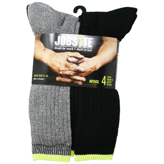 Mens 10-13 4pk Working Wool Blend Heavy Arch Support Boot Socks C/P 20