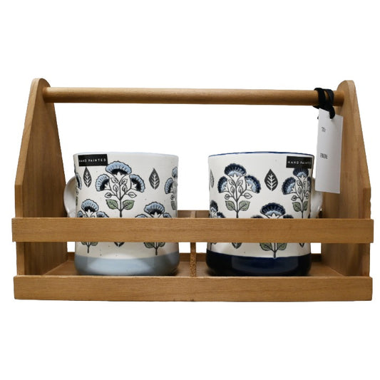2pk Wht Blu Mugs Wood Crate C/P 8 Dwell Studio
