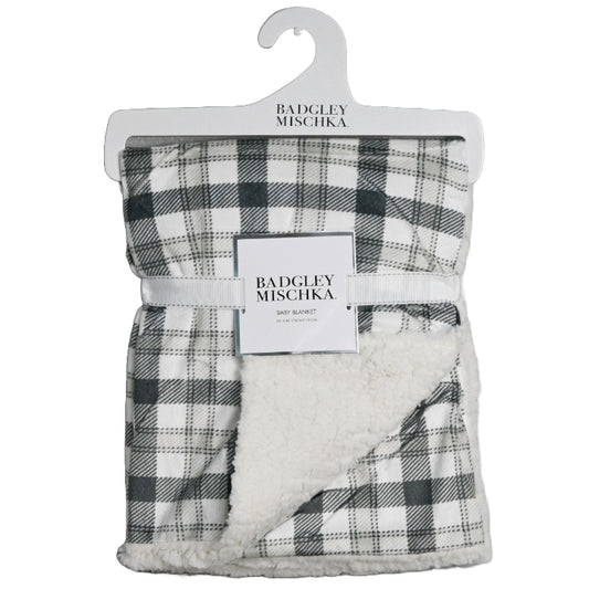 1PK Grey Check On White Mink & Sherpa Blanket Badgley Mischka C/P 48