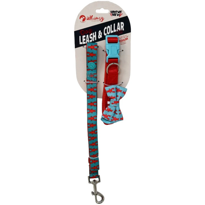 DOG BOW COLLAR & LEASH SET LOBSTER TEAL C/P 48