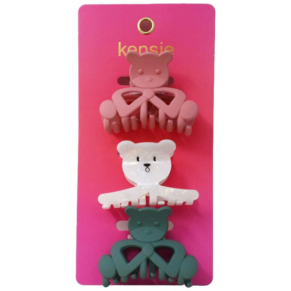 3pc Teddy Bear Claw Hair Clips Set C/P 36 Inner Bag 36 Kensie