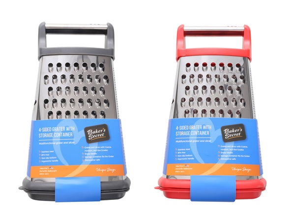 Baker's Secret Stainless Steel Box Grater w Container, Ast C/P 12