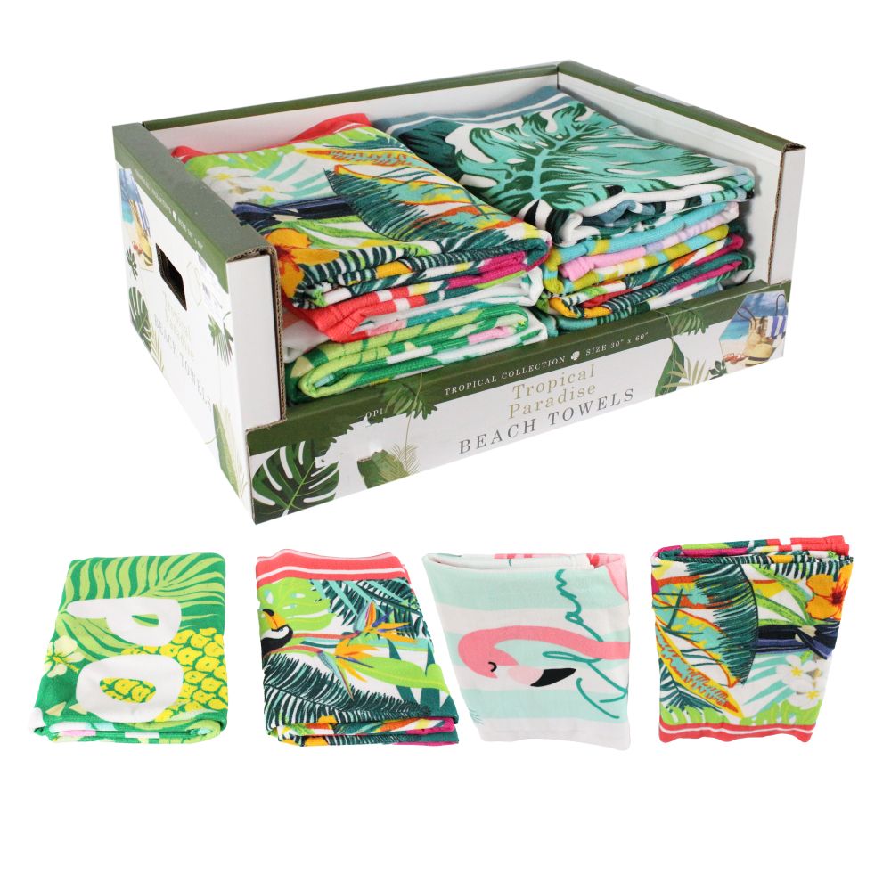 30"x60" WILD LIFE TROPICAL PRINTED ASSORTED BEACH TOWEL C/P 48
