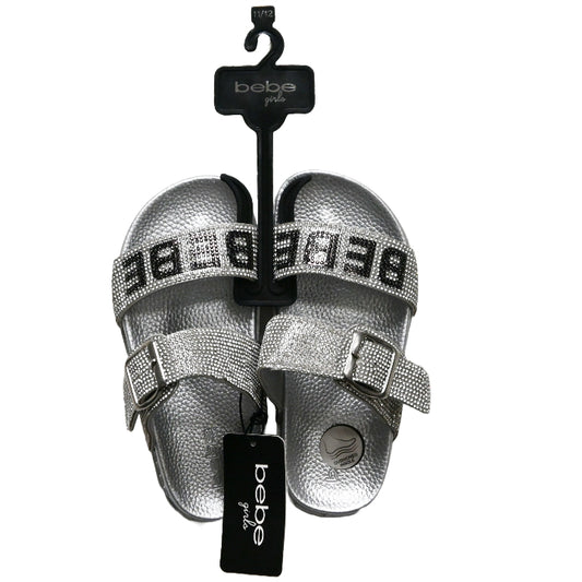 BEBE GIRLS SILVER PCU POOL SLIDE SANDALS W/RHINESTONE DETAIL ASST SIZE C/P 12
