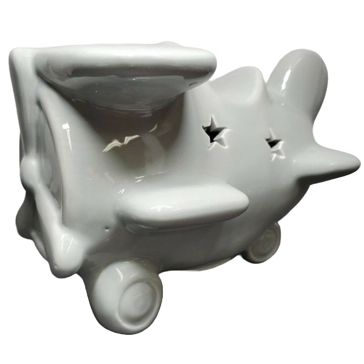Grey Ceramic Airplane with Cut Out Stars and LED Lighting C/P 6