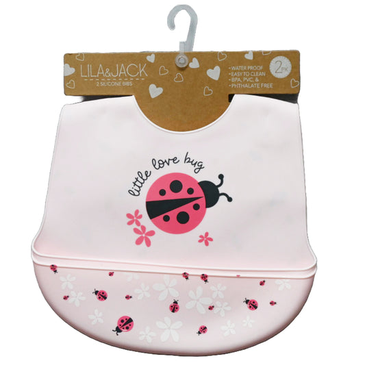 2pk Pink with Lady Bug Silicone Bib Set C/P 60