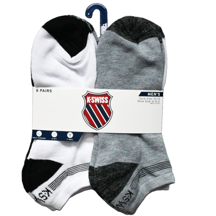 6pk K-SWISS MEN HF CUSH LOW CUT RANDOM FEED SOCKS C/P 36