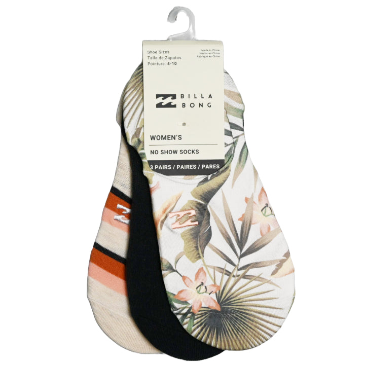 3pk BILLABONG PARADISE NS SOCKS SIZE 9-11 C/P 60