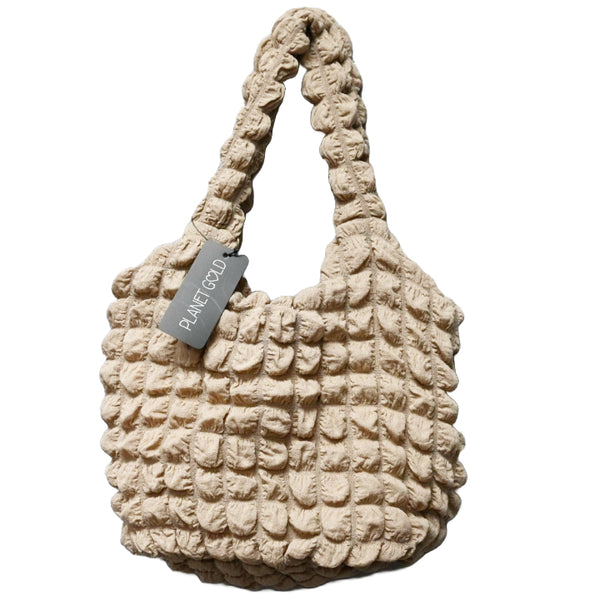 TAUPE QUILTED SATCHEL HANDBAG W/TOP ZIPPER C/P 12