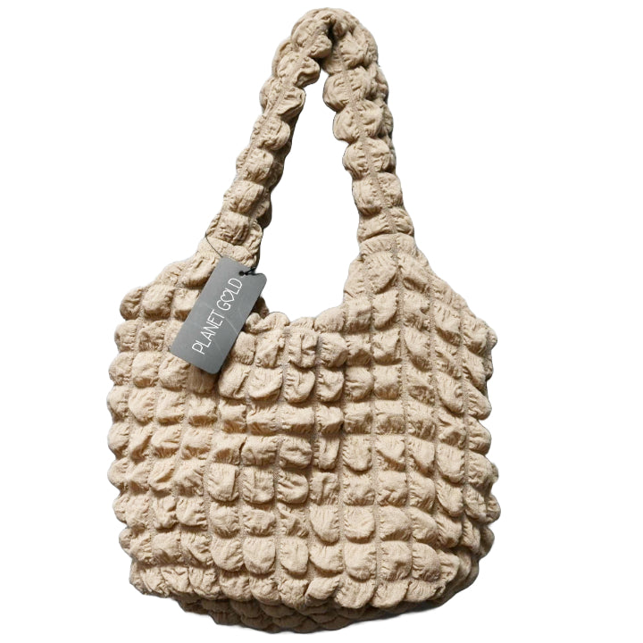 TAUPE QUILTED SATCHEL HANDBAG W/TOP ZIPPER C/P 12