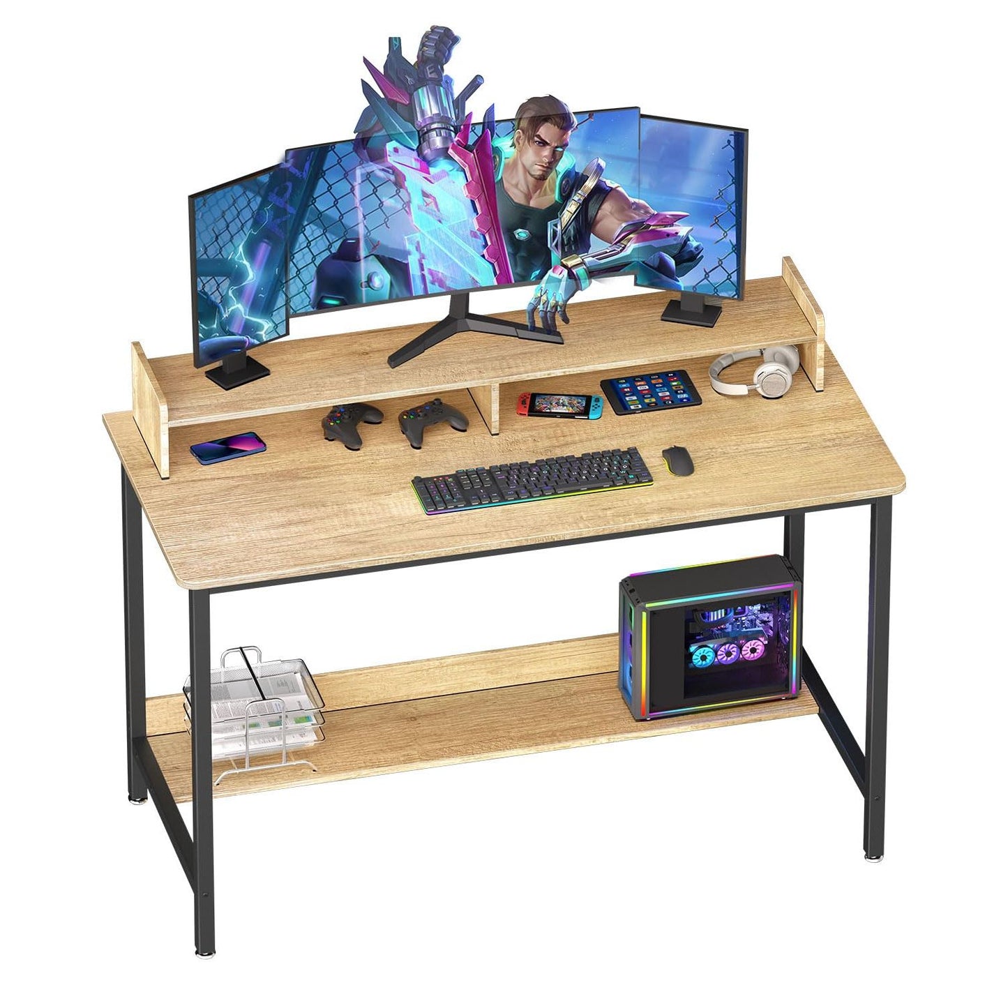 Oak Desk MDF with Metal Legs 43.5"x19.5"x29"h (No UPC, FNSKU Only) C/P 1