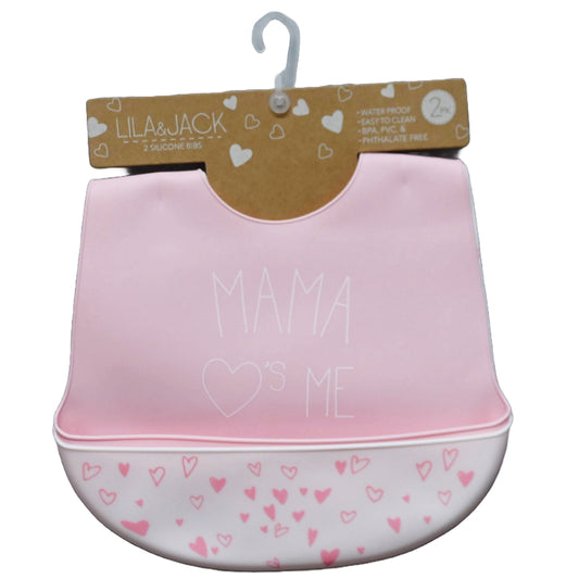 2pc Pink "Momma Hearts Me" & Hearts Print Silicone Bibs C/P 60