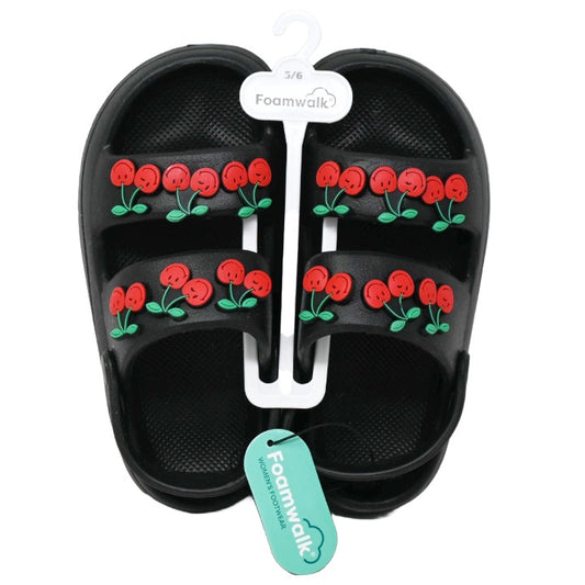 WOMEN BLACK EVA DBL STRAP SANDAL wNOVELTY CHARMS FOAMWALK 4-ASST SIZE C/P 12