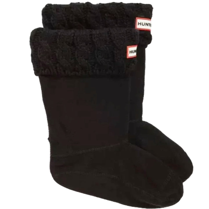 MED KIDS BLACK CABLE BOOT SOCKS - ACRYLIC SOLID C/P 24