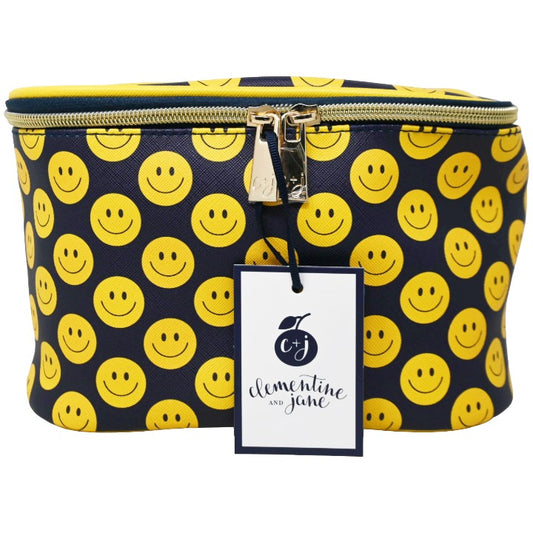*OUTSIDE CA* NAVY TRAIN CASE W/PRINTED HAPPY FACES CLEMENTINE AND JANE C/P 20