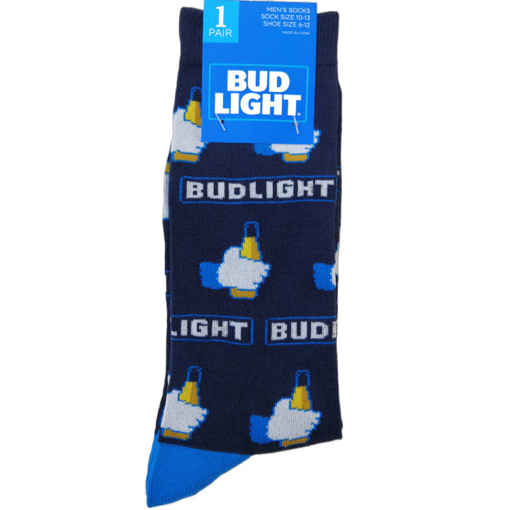 1pr BUD LIGHT BLUE MEN CREW SOCKS SIZE 10-13 C/P 60