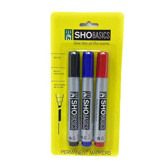 SHO BASICS PERMANENT MARKER 3 PACK C/P 144