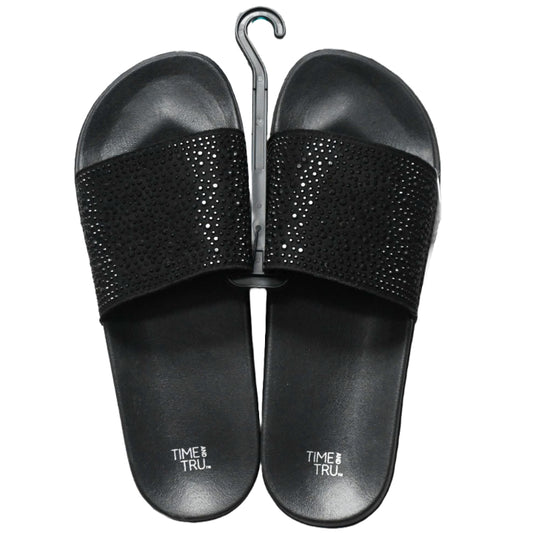 LADIES BLACK SLIDE SANDAL W/BLING ASST SIZE C/P 18