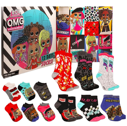 LOL SURPRISE OMG 12 DAYS OF SOCKS BOX SIZE 6-8 C/P 12