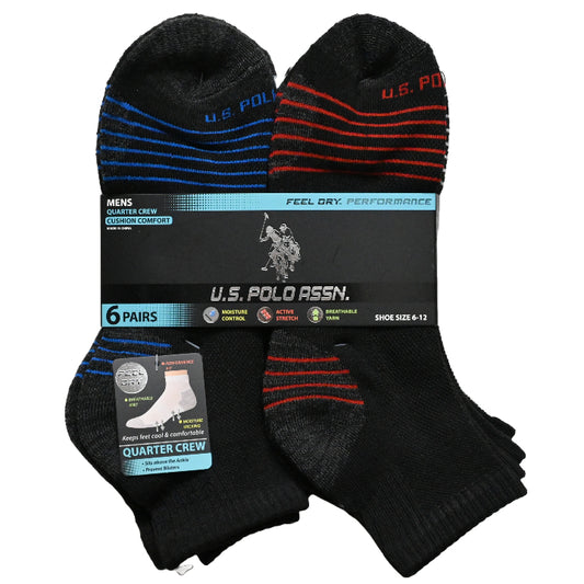 6pk MEN'S BLACK QUARTER CUSHION SOCKS SIZE 6-12 C/P 48