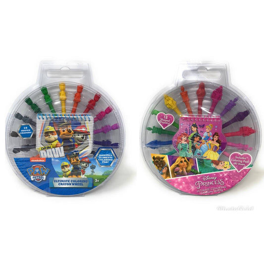 ASSORTED MOLDED CRAYON WHEEL, PAW PATROL/PRINCESS C/P 12