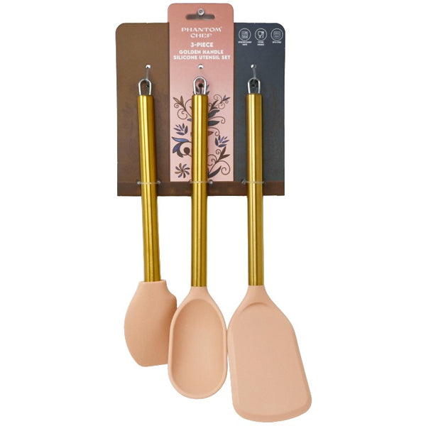3pc Apr Gld Turner Spatula Spoon Set C/P 12 Phantom Chef
