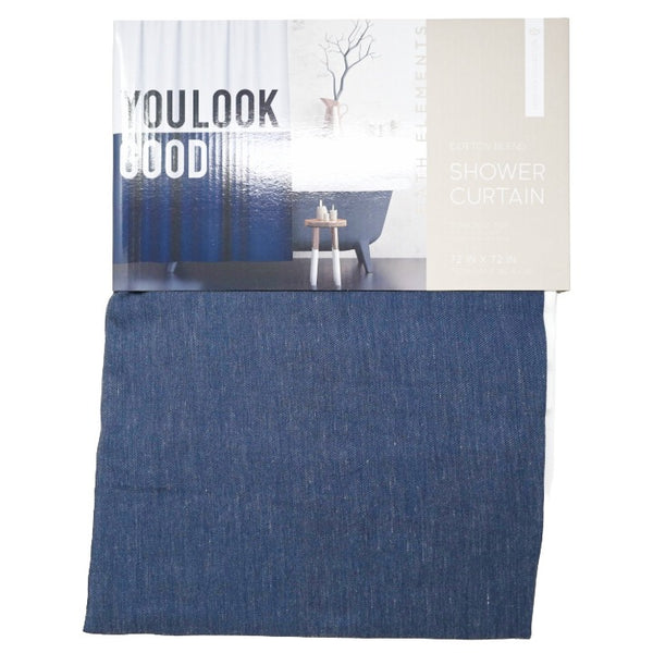 72X72" WHT/NAVY 90/10 POLY COTTON SHOWER CURTAIN BATH ELEMENTS C/P 24