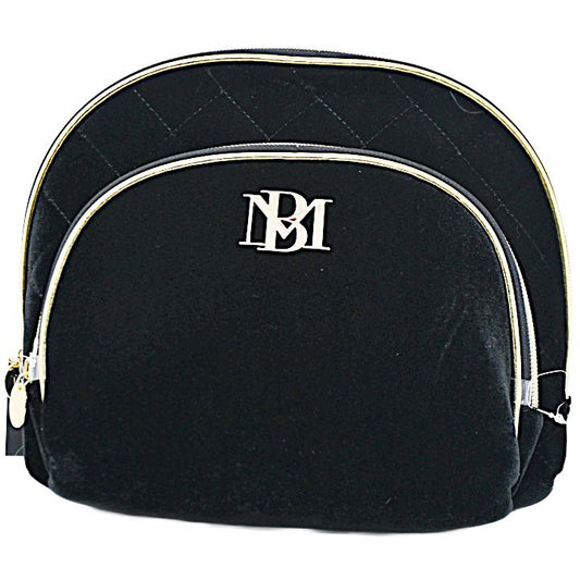 2pc BLACK QUILTED VELVET DOME COSMETIC BAG SET BADGLEY MISCHKA C/P 24