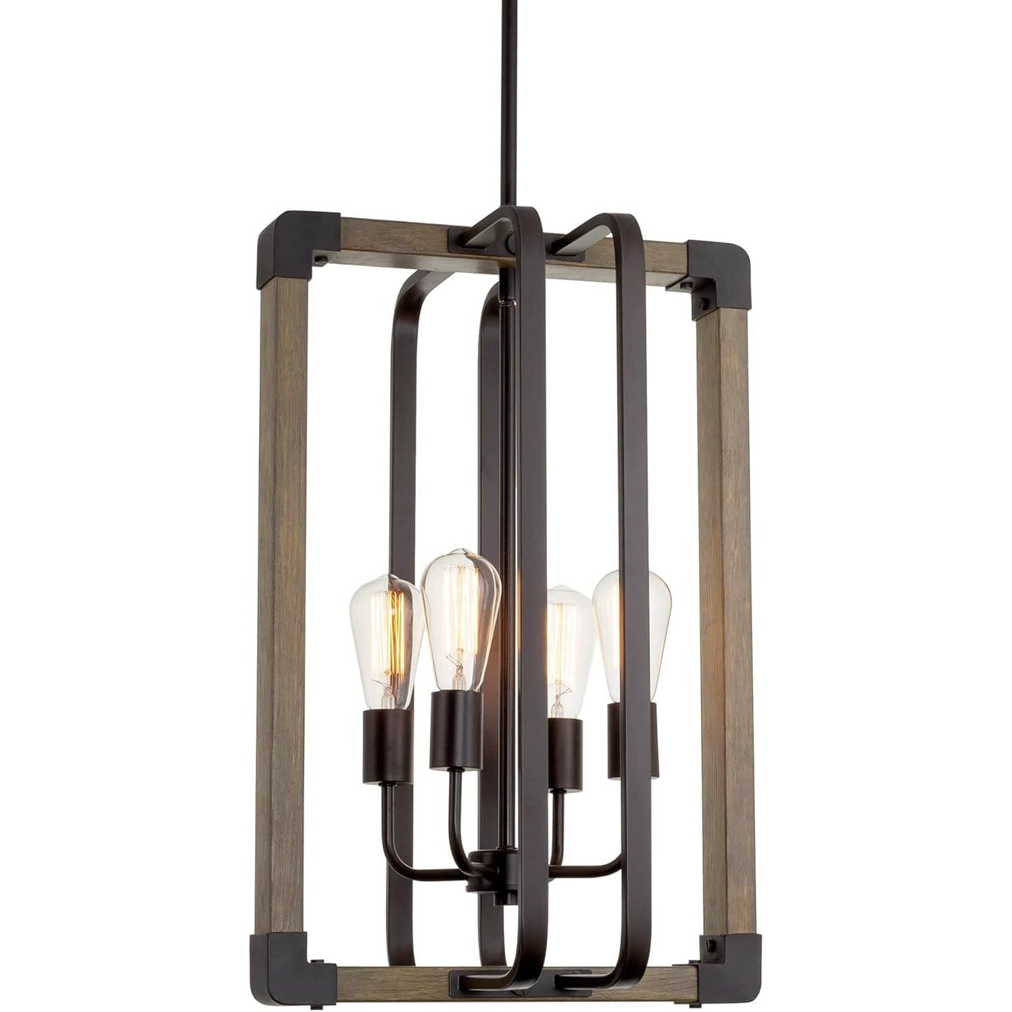 Lorenzo 25" 4-Light Modern Farmhouse Ceiling Pendant Light, Open Design, Hickory Wood Style + Oil Rubbed Bronze Finish C/P 1