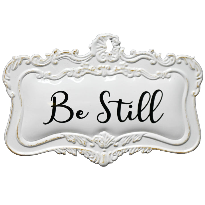 18"x12" BE STILL Print Scallpd Enamel Metal Wall Decor C/P 8