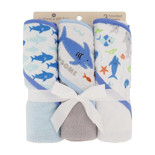 3pk ROLLED HOODED TOWEL -JAWSOME C/P 24