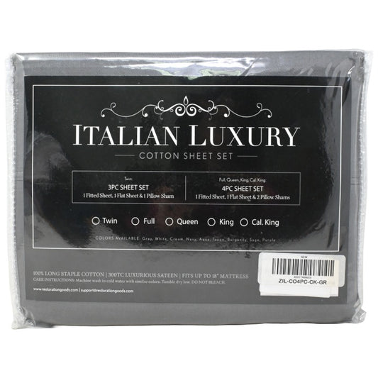 *NO CA*4pc Gray Cal King Sheet Set C/P