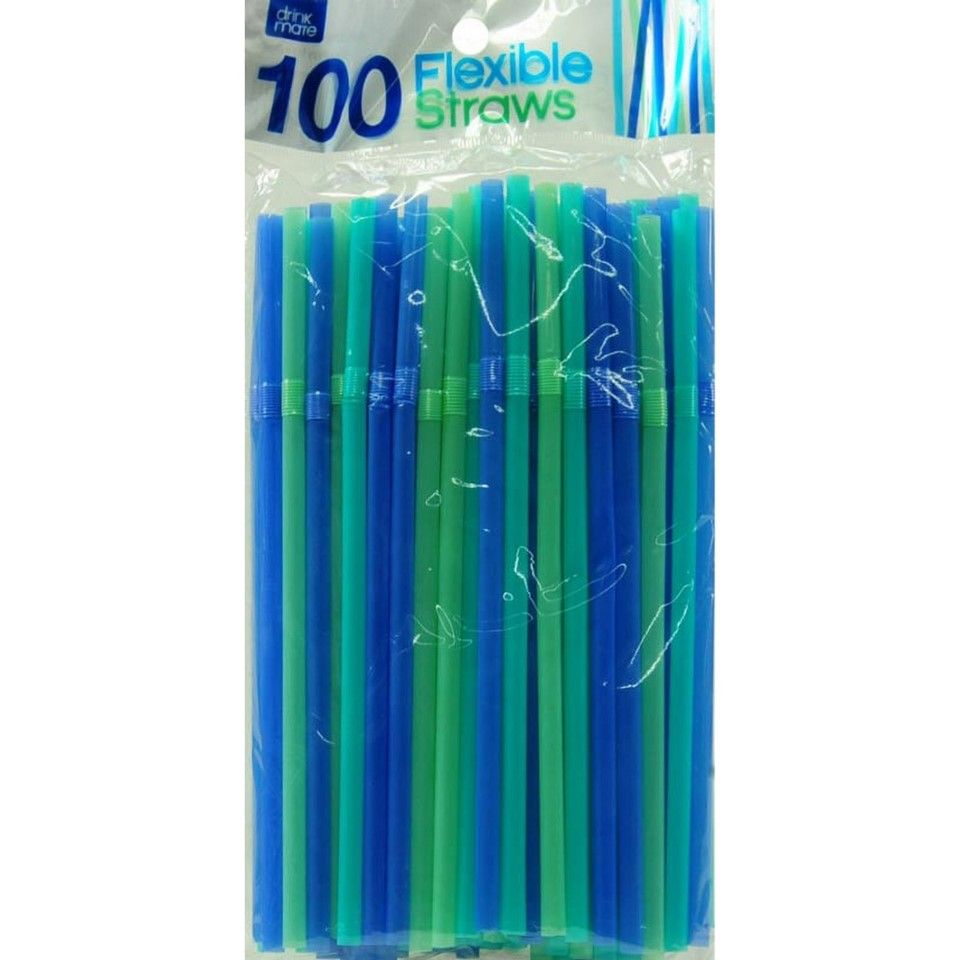 100pk Green/Blue Flexible Straws c/p 48