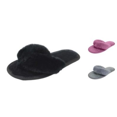 *OUTSIDE OF CA* WOMEN FUR THONG SLIPPERS 3-ASST COLORS/3-ASST SIZE C/P 36