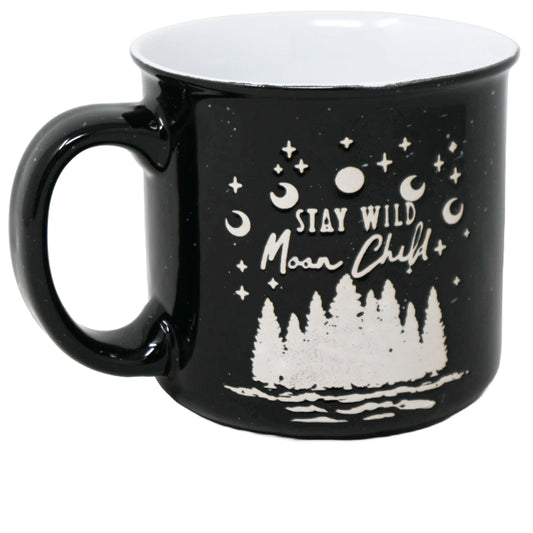 20oz Black Stay Wild Moon Child Debossed Camper Mug C/P 36