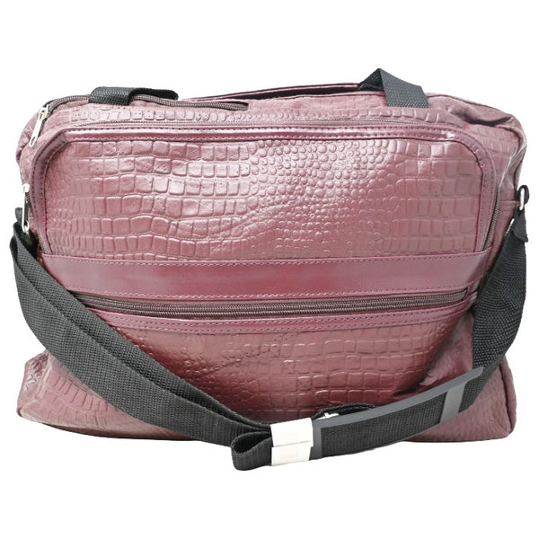 *NO CA* BURGUNDY CROCO LEATHER FLIGHT BAG (NO UPC) C/P 20