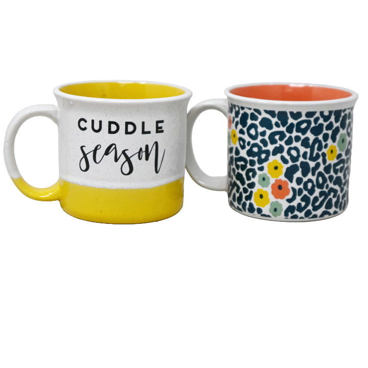 18oz CUDDLE SEASON & LEOPARD PRINT MUGS AST C/P 24