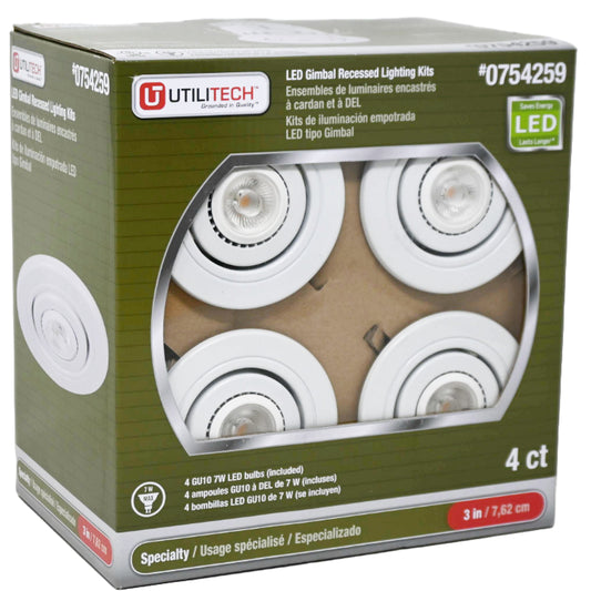 4pk 3" Rec Lighting Kit White Trim (754259) UTILITECH C/P 2