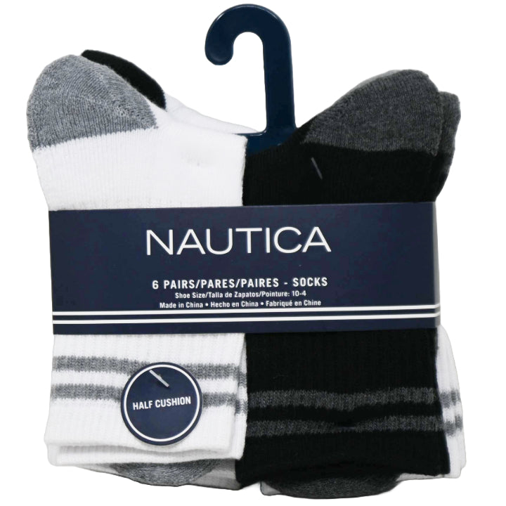 6pk WHT NAUTICA MESH TOP CREW SOCKS SIZE 6-8 C/P 60