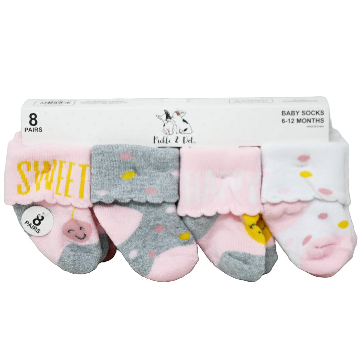 8pk INFANT GIRLS MULTI TURNCUFF TERRY SOCKS ASST SIZE C/P 60